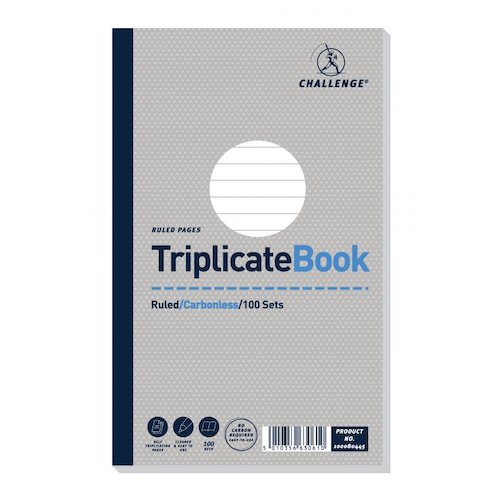 Challenge 210x130mm Triplicate Book Carbonless Ruled 1 100 Taped Cloth Binding 100 Sets (Pack 5) (18425HB)