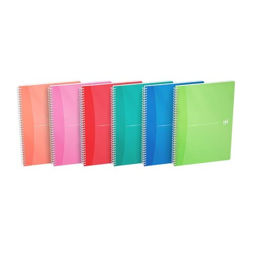 Oxford A4 Wirebound Polypropylene Cover Notebook Ruled 180 Pages Bright Transparent Assorted Colours (Pack 5) (18446HB)