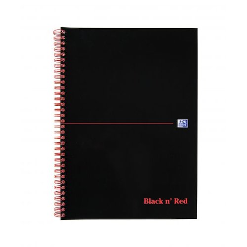 Black n Red Notebook Card Cover Wirebound 90gsm Ruled and Perforated 100pp A4 (18516HB)