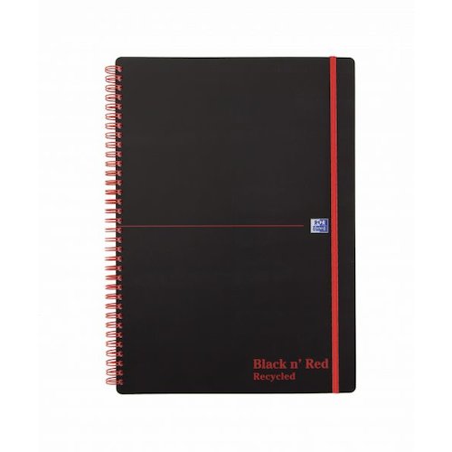 Black n Red A4 Wirebound Polypropylene Cover Notebook Recycled Ruled 140 Pages Black/Red (Pack 5) (18523HB)