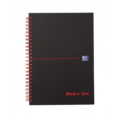 Black n Red A5 Wirebound Hard Cover Notebook Ruled 140 Pages Matt Black/Red (Pack 5) (18544HB)