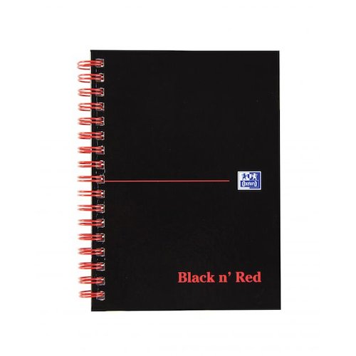 Black n Red A6 Wirebound Hard Cover Notebook Ruled 140 Pages Black/Red (Pack 5) (18558HB)