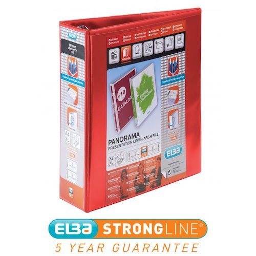 Elba Panorama Presentation Lever Arch File PP 2 D Ring 70mm Capacity A4 Red (18579HB)