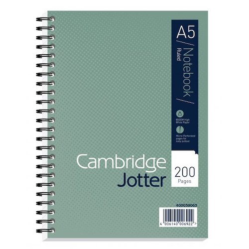 Cambridge Jotter A5 Wirebound Card Cover Notebook Ruled 200 Pages Metallic Green (Pack 3) (18775HB)