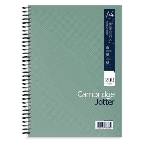 Cambridge Jotter Nbk Wirebound 80gsm Ruled Margin Perf Punched 4 Holes 200pp A4 (18796HB)