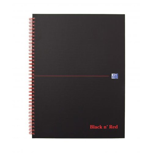 Black n Red A4 Plus Wirebound Hard Cover Notebook Ruled 140 Pages Matt Black/Red (Pack 5) (18803HB)