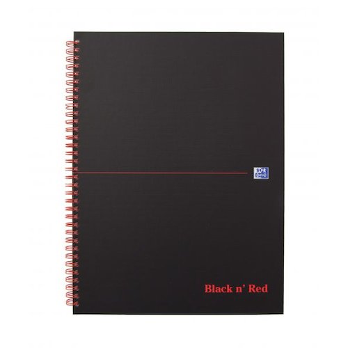 Black n Red Notebook Wirebound 90gsm Ruled Margin Perforated 140pp A4+ Matt Black (18803HB)