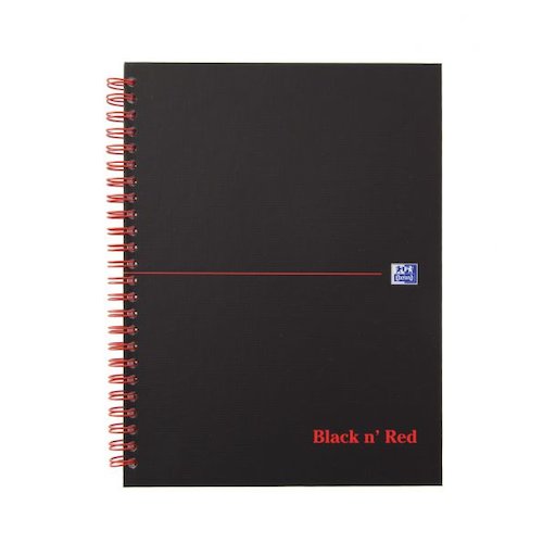 Black n Red Notebook Wirebound 90gsm Ruled Margin Perforated 140pp A5+ Matt Black (18831HB)