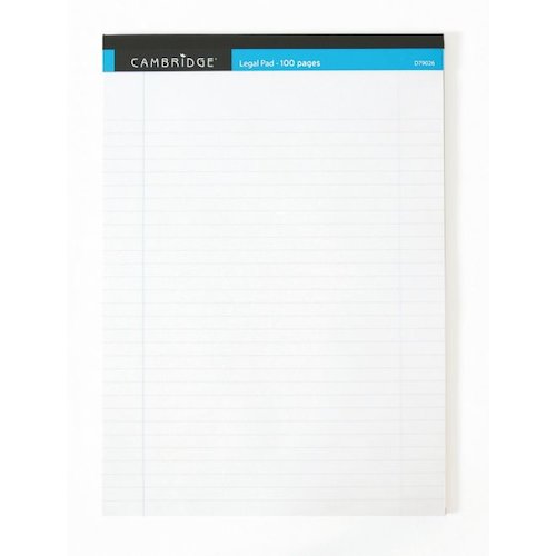 Cambridge Legal Pad Headbound Ruled Margin Perforated 100pp A4 White Paper (18915HB)
