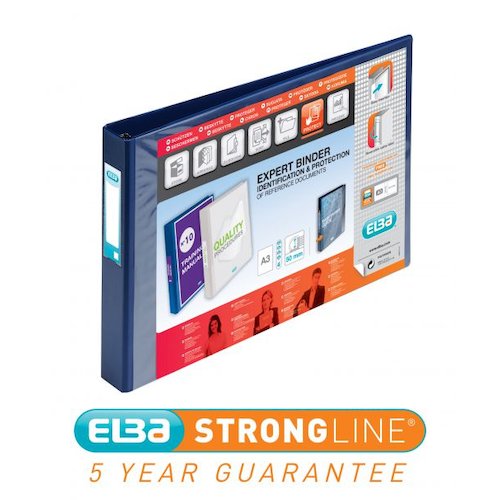 Elba Vision Ring Binder PVC 4 D Ring A3 30mm Rings Landscape Blue 100082460 (19342HB)