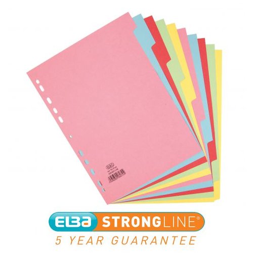 Elba Divider 10 Part A4 160gsm Card Assorted Colours (Pack 10) 400007246 (19370HB)