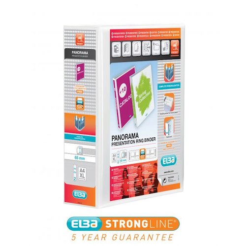 Elba Panorama Presentation Ring Binder Polypropylene 2 D Ring A4 65mm Rings White (Pack 4) 400008048 (19377HB)