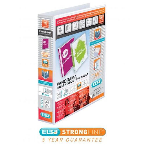 Elba Panorama Presentation Ring Binder Polypropylene 4 D Ring A4 40mm Rings White (Pack 10) 400001300 (19384HB)