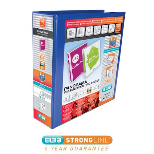 Elba Panorama Presentation Ring Binder Polypropylene 4 D Ring A4 65mm Rings Blue (Pack 4) 400008675 (19391HB)