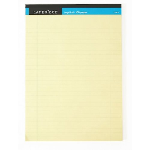 Cambridge Legal Pad Headbound Ruled Margin Perforated 100pp A4 Yellow Paper (19482HB)