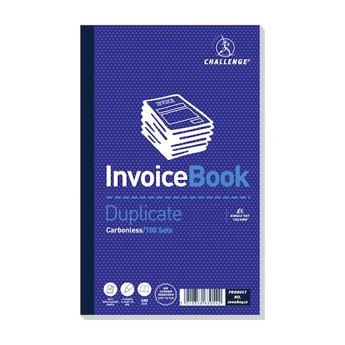Challenge Duplicate Book Carbonless Invoice Single VAT/Tax 100 Sets 210x130mm (19566HB)