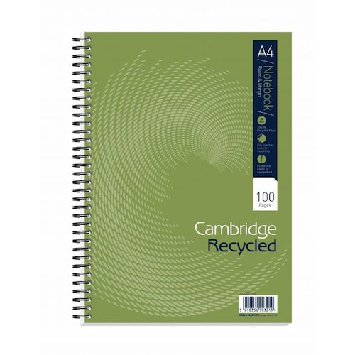 Cambridge Recycled Nbk Wirebound 70gsm Ruled Margin Perf Punched 4 Holes 100 pp A4 (19664HB)