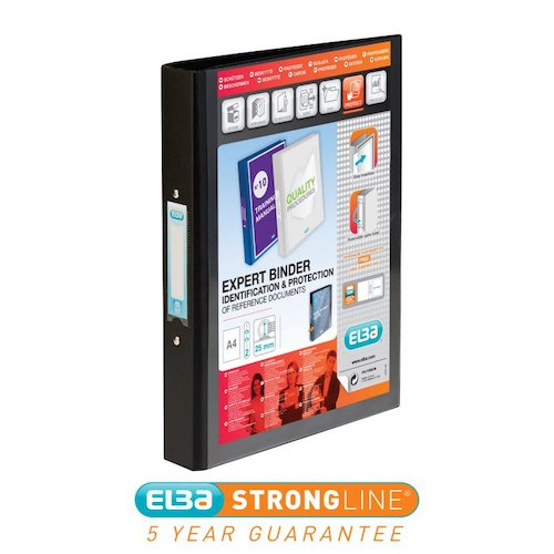 Elba Vision Ring Binder A4 30mm Spine 25mm Capacity 2 O Ring Black 100080891 (19720HB)