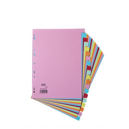 Elba Coloured Card Dividers A4 Euro Punched 20 Part 400007438 (20084HB)
