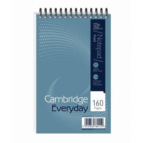 Cambridge Everyday Shorthand Pad Wbnd 70gsm Ruled Perforated 160pp 125x200mm Blue (20203HB)