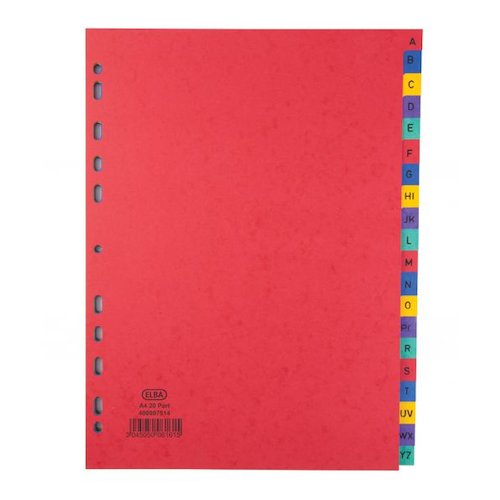 Elba Coloured Pressboard Indices A4 Euro Punched A Z 400007514 (20210HB)