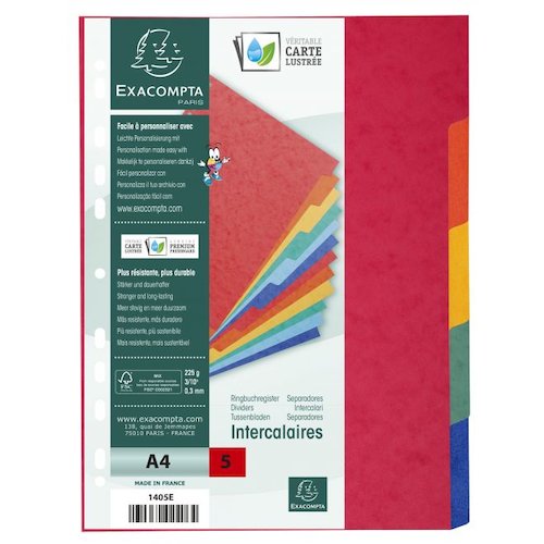 Exacompta Divider 5 Part A4 225gsm Pressboard Assorted Colours (20392EX)