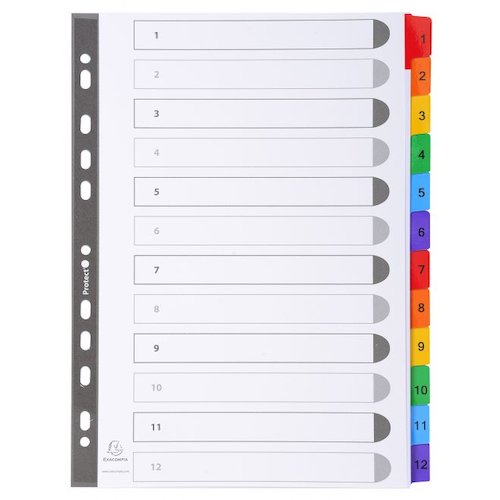 Exacompta Index 1 12 A4 160gsm Card White with Coloured Mylar Tabs (20434EX)