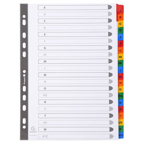 Exacompta Index A Z A4 160gsm Card White with Coloured Mylar Tabs (20448EX)