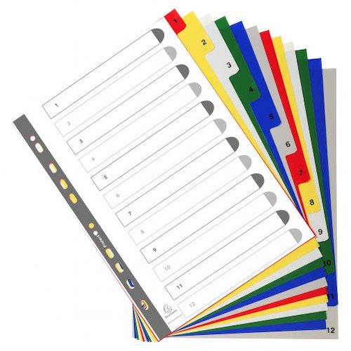 Exacompta Index 1 12 A4 120 Micron Polypropylene Bright Assorted Colours (20483EX)