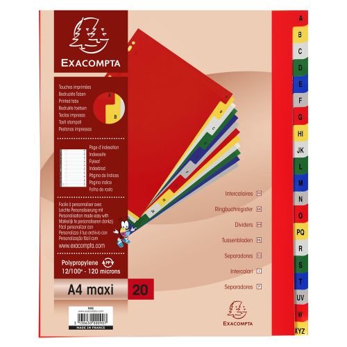 Exacompta Index A Z A4 Extra Wide 120 Micron Polypropylene Bright Assorted Colours (20511EX)