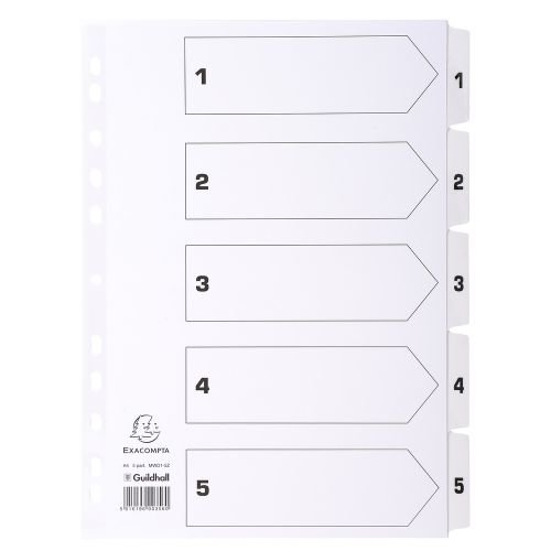 Exacompta Index 1 5 A4 160gsm Card White with White Mylar Tabs (20560EX)