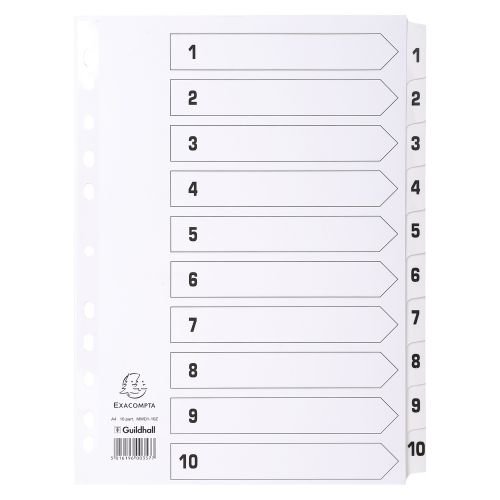 Exacompta Index 1 10 A4 160gsm Card White with White Mylar Tabs (20567EX)