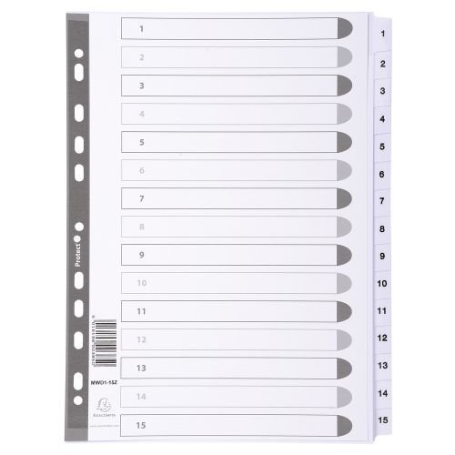Exacompta Index 1 15 A4 160gsm Card White with White Mylar Tabs (20581EX)