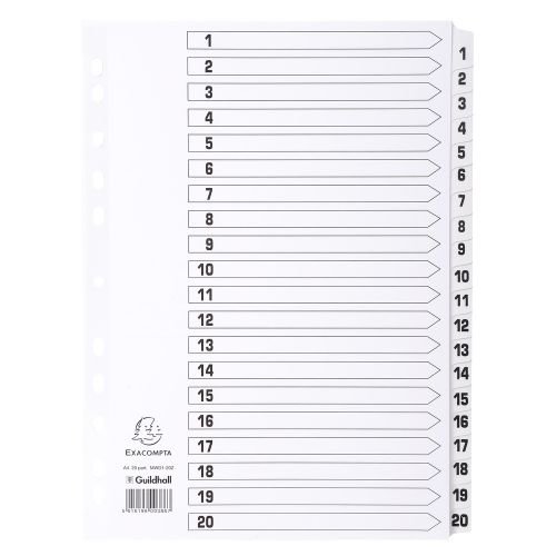 Exacompta Index 1 20 A4 160gsm Card White with White Mylar Tabs (20588EX)