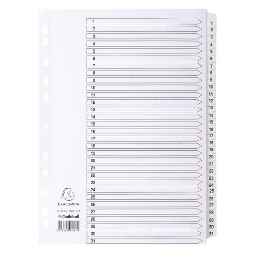Exacompta Index 1 31 A4 160gsm Card White with White Mylar Tabs (20595EX)
