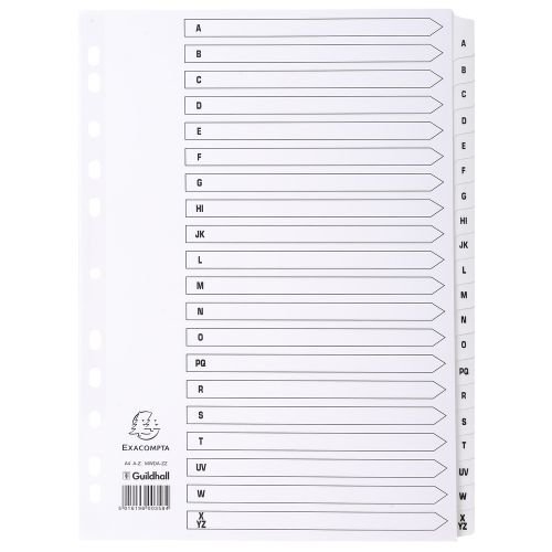 Exacompta Index A Z A4 160gsm Card White with White Mylar Tabs (20609EX)