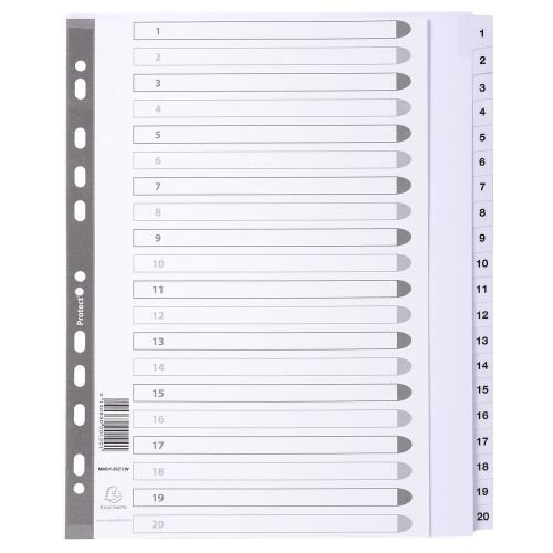 Exacompta Index 1 20 A4 Extra Wide 160gsm Card White with White Mylar Tabs (20637EX)
