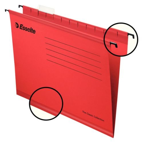 Esselte Classic Reinforced Suspension File Manilla 15mm V base 210gsm Foolscap Red (21200ES)