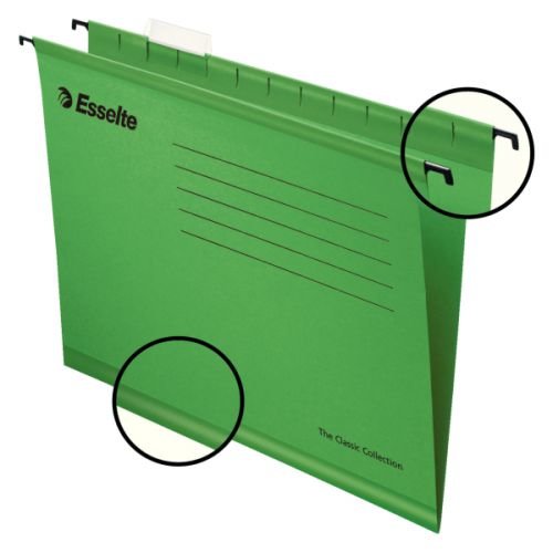 Esselte Classic Foolscap Suspension File Board 15mm V Base Green (Pack 25) 90337 (21207ES)