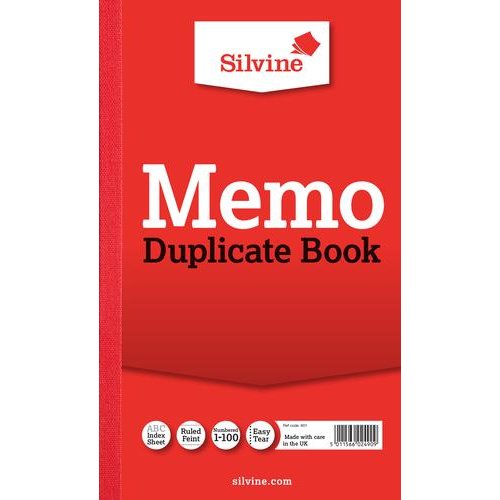 Silvine 210x127mm Duplicate Memo Book Carbon Ruled 1 100 Taped Cloth Binding 100 Sets (Pack 6) (21470SC)