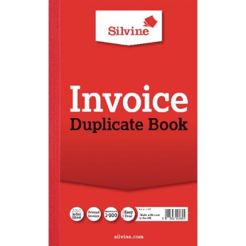 Silvine 210x127mm Duplicate Invoice Book Carbon Ruled 1 100 Taped Cloth Binding 100 Sets (Pack 6) (21484SC)