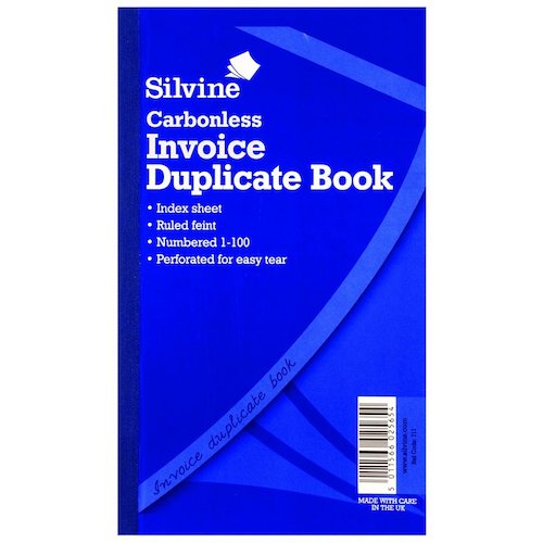 Silvine 210x127mm Duplicate Invoice Book Carbonless Ruled 1 100 Taped Cloth Binding 100 Sets (Pack 6) (21498SC)