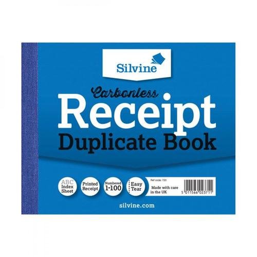 Silvine 102x127mm Duplicate Receipt Book Carbonless Ruled 1 100 Taped Cloth Binding 100 Sets (Pack 12) (21505SC)