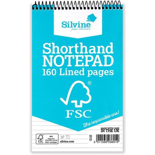 Silvine FSC 127x203mm Wirebound Card Cover Reporters Shorthand Notebook Ruled 160 Pages Blue (Pack 10) (21533SC)