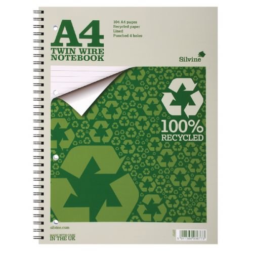 Silvine Recycled Notebook Wirebnd 70gsm Ruled Margin Perf Punched 4 Holes 104pp A4 (21603SC)