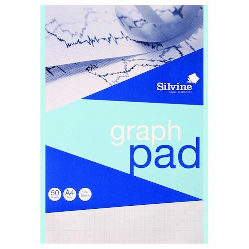 Silvine A4 Graph Pad 1/5/10mm 90gsm 50 Sheets White/Blue Grided Paper (Pack 12) (21652SC)