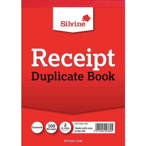 Silvine 105x148mm Duplicate Receipt Book Carbon Gummed Taped Cloth Binding 100 Sets (Pack 12) (21659SC)