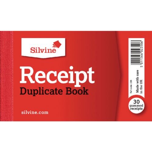 Silvine 63x106mm Duplicate Receipt Book Carbon Gummed Taped Cloth Binding 30 Sets (Pack 36) (21701SC)