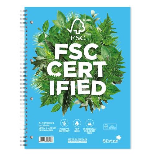 Silvine Premium FSC A4 Wirebound Card Cover Notebook Ruled 160 Pages Blue (Pack 5) (21750SC)