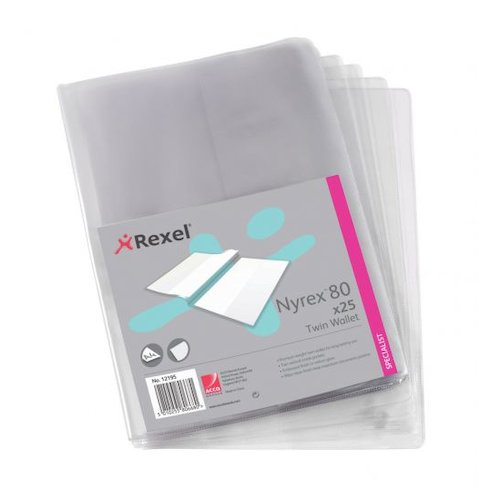 Rexel Nyrex 80 Twin Wallet with 2 Vertical Inside Pockets A4 Clear (27647AC)